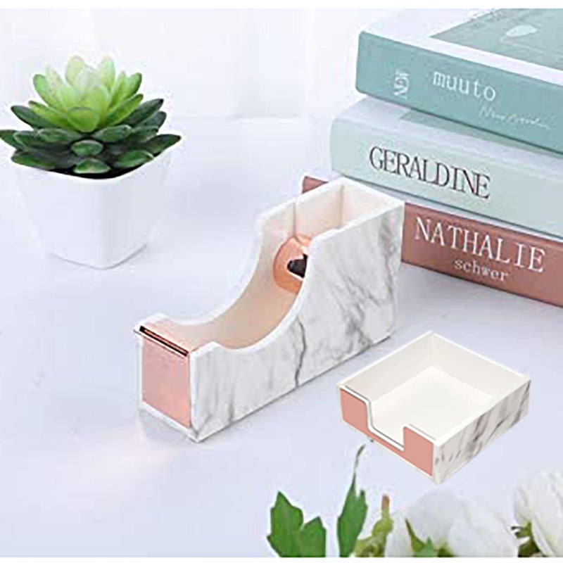 Supfoxer Marble White Sticky Notes Holderï¼ŒMemo Sticky Holder for 3" x 3" Adhesive notepads Storage Tray Despensers Office Desk Accessories Suppplies - Image 3